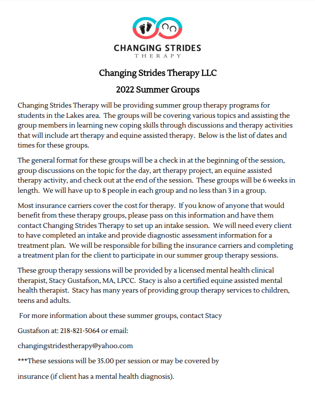 Changing Strides Therapy 2022 Summer Camps